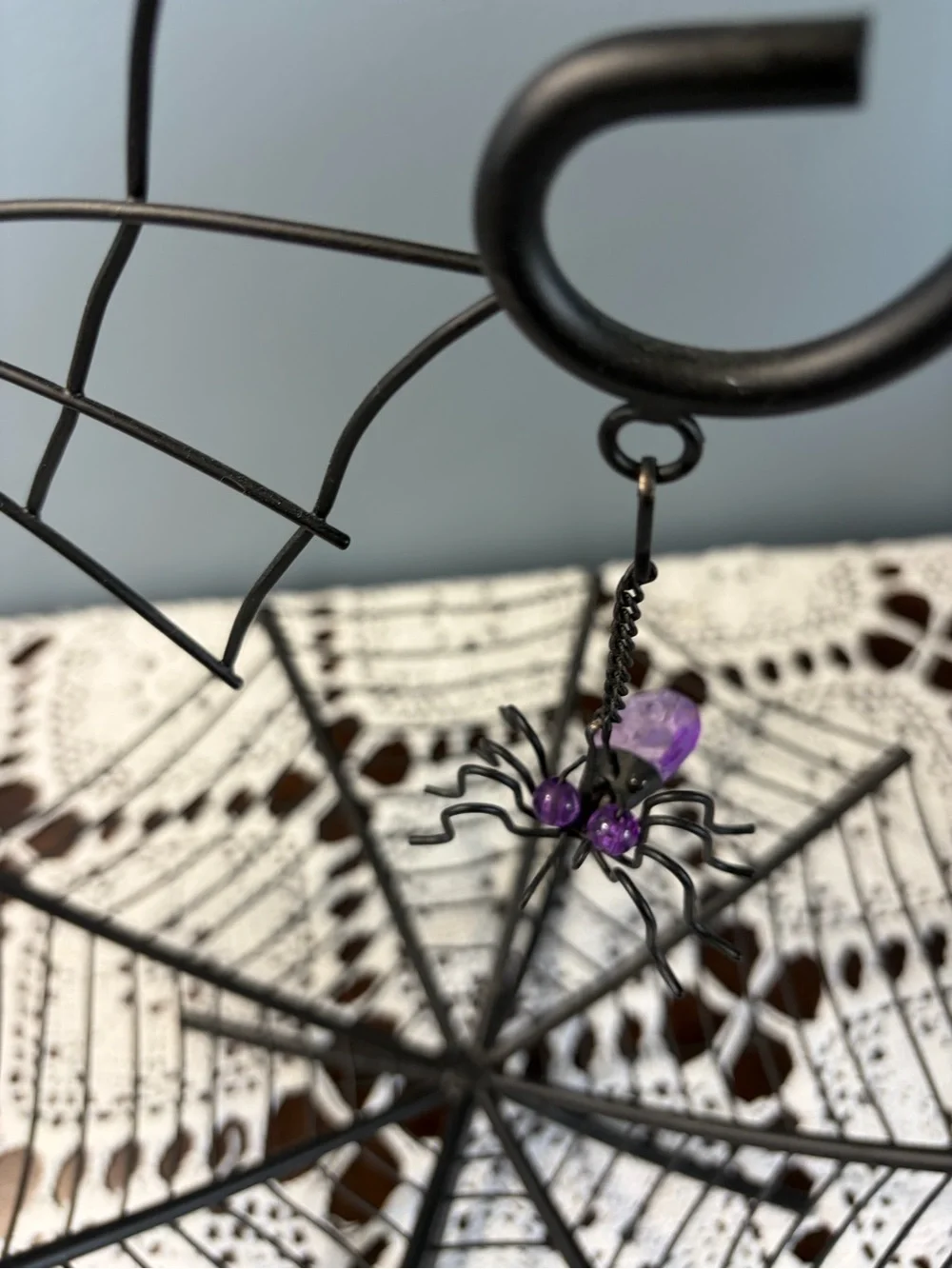Source Unknown Black Spider Web Candy Bowl with Purple Hanging Spider